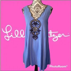 Lilly Pulitzer Blue and Gold Sleeveless V-Neck Sundress